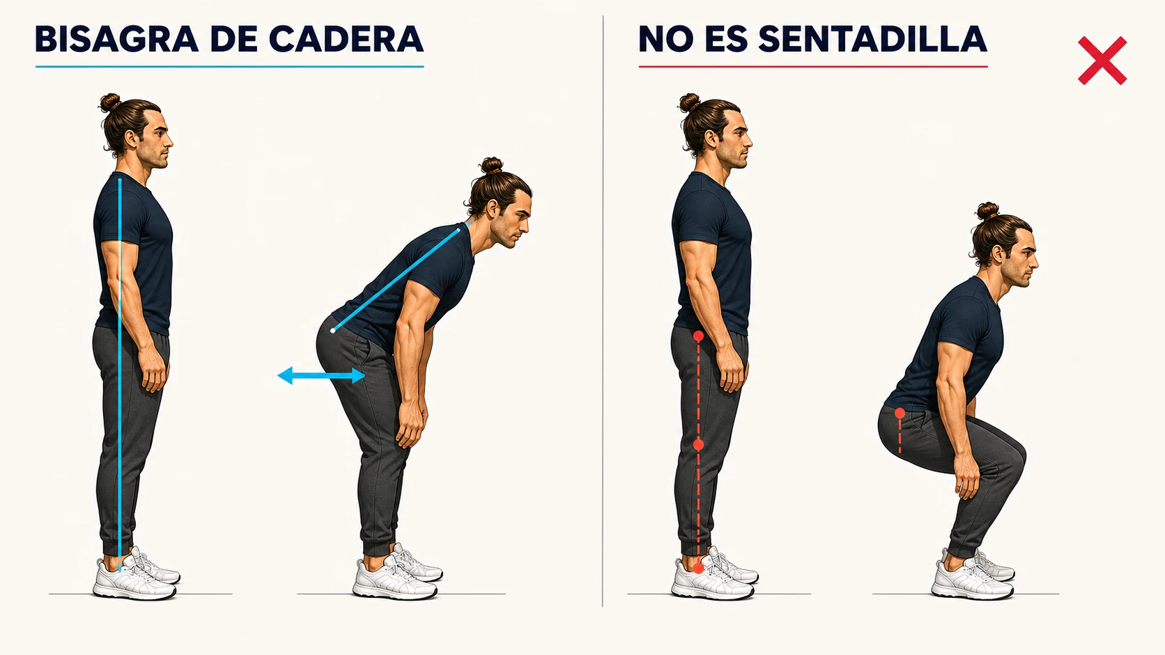 Diferencia entre bisagra de cadera del buenos días y un patrón de sentadilla