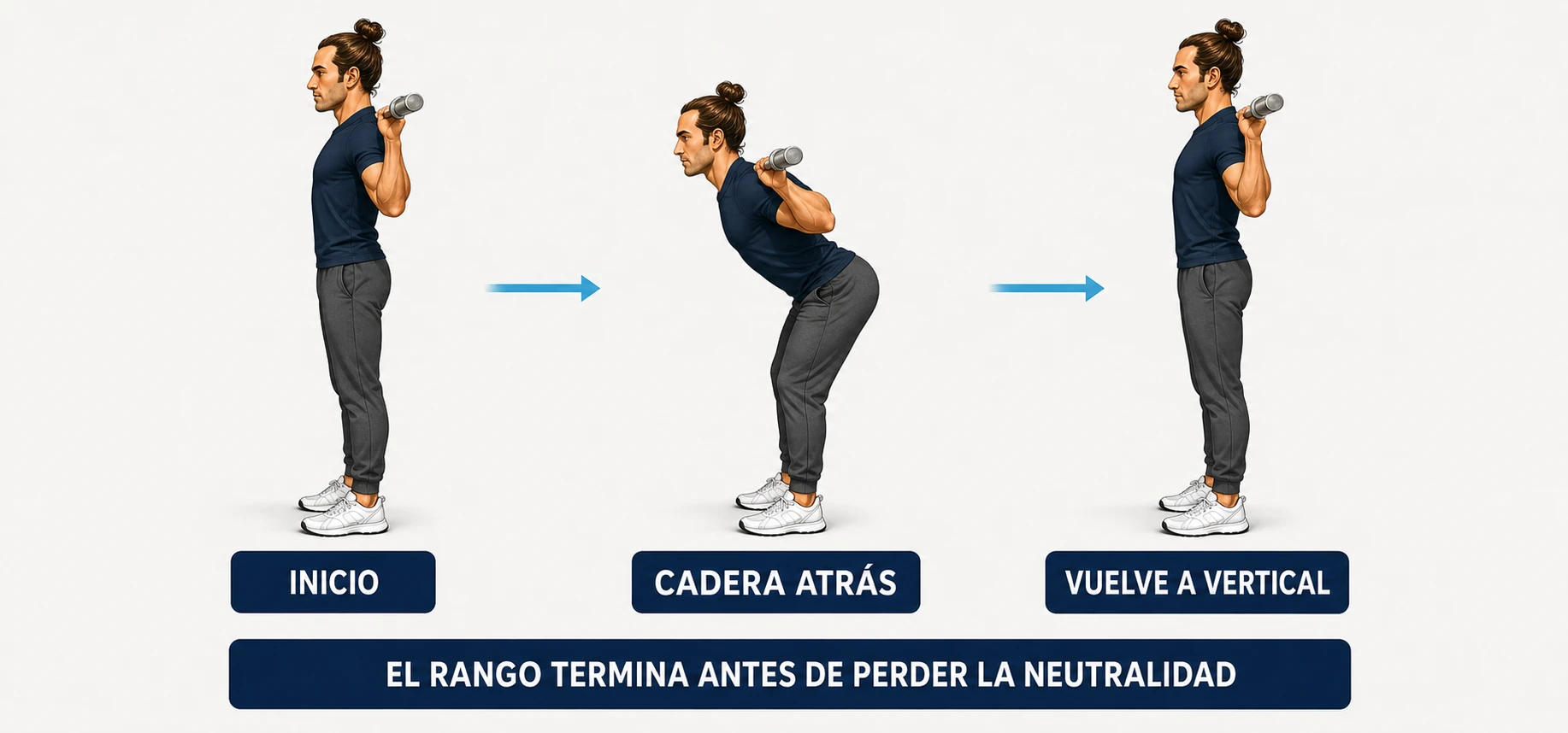 Técnica del buenos días en tres fases con barra y columna neutra