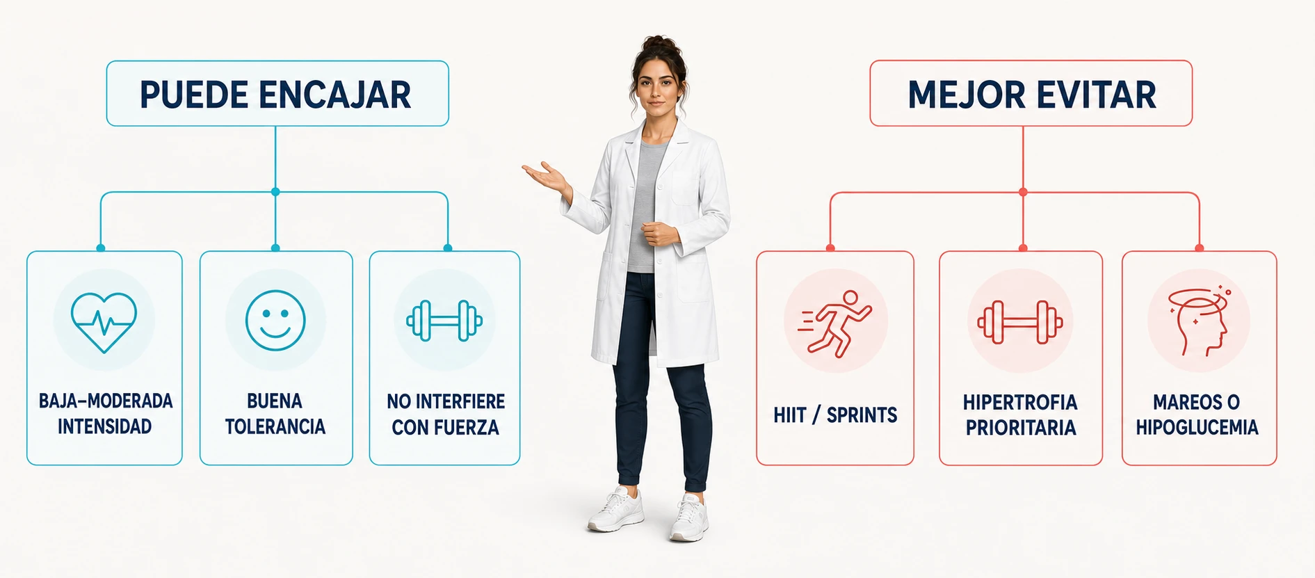 Árbol de decisión para valorar cuándo encaja o cuándo evitar el cardio en ayunas