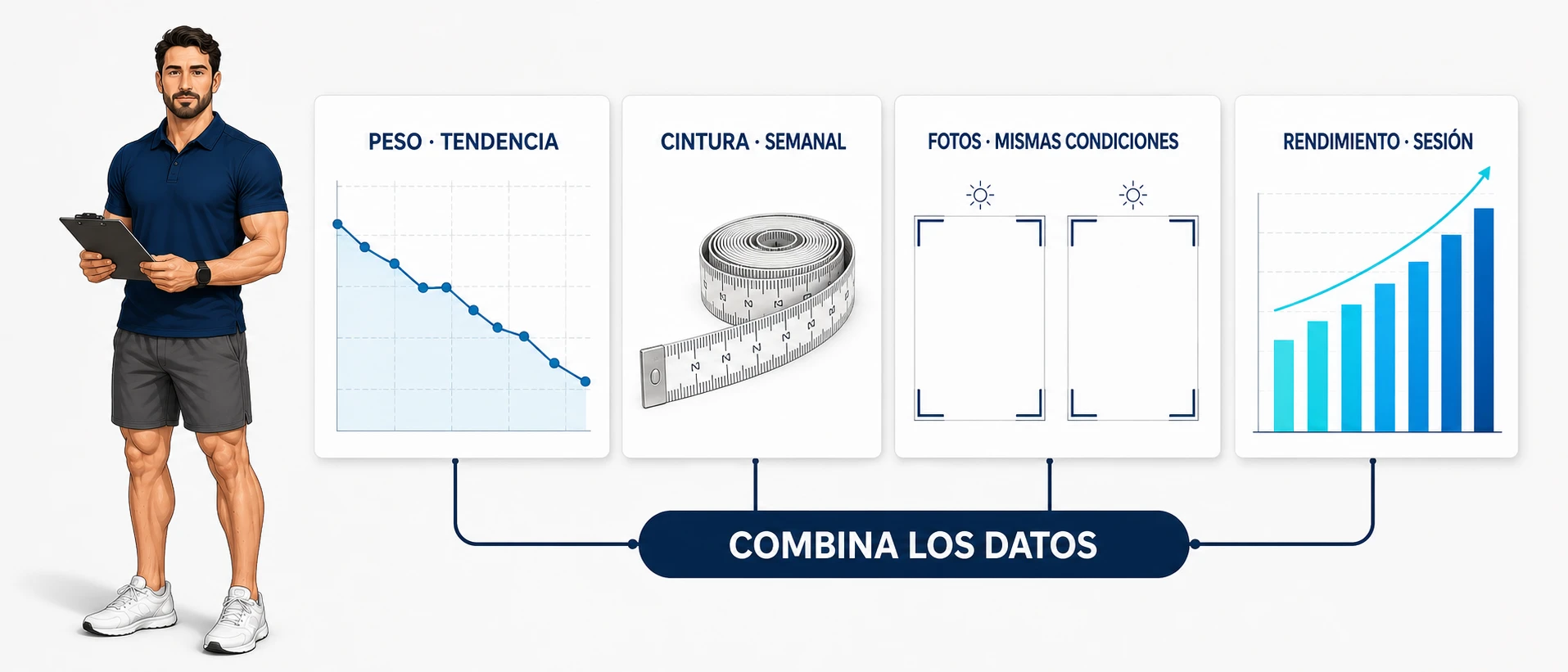 Sistema combinado de seguimiento con peso, cintura, fotografías y rendimiento
