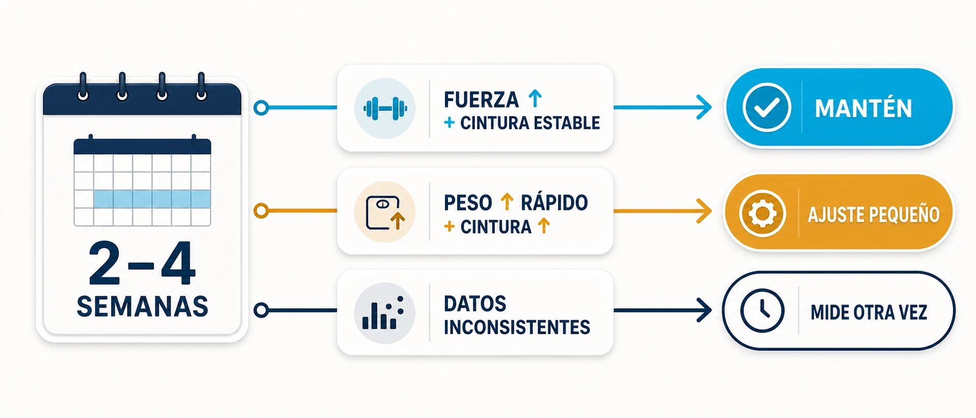 Árbol de decisión para evaluar progreso corporal en bloques de dos a cuatro semanas