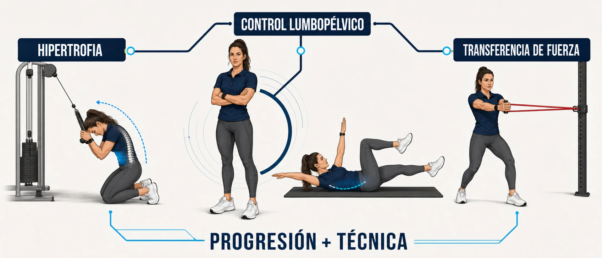 Selección de ejercicios abdominales según hipertrofia, control lumbopélvico y transferencia de fuerza