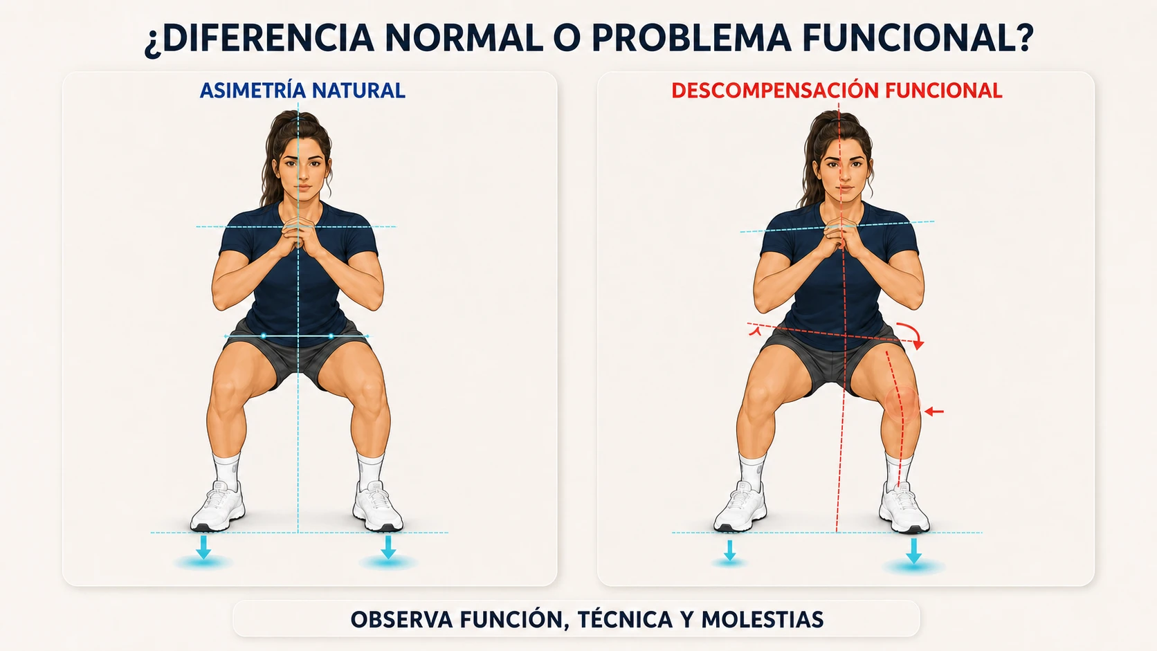 Comparación entre asimetría natural y descompensación funcional durante una sentadilla