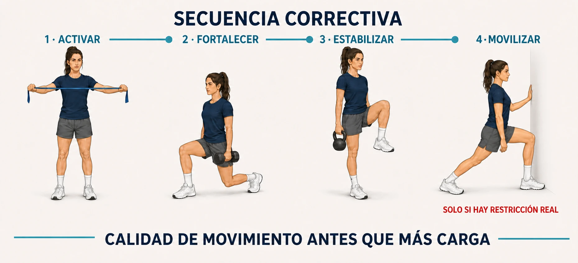 Secuencia para activar, fortalecer, estabilizar y movilizar ante una descompensación muscular