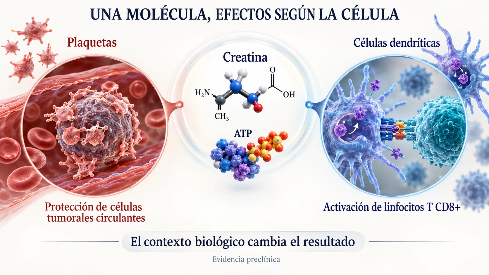 Comparativa preclínica de los efectos de la creatina sobre plaquetas y células dendríticas según el contexto biológico