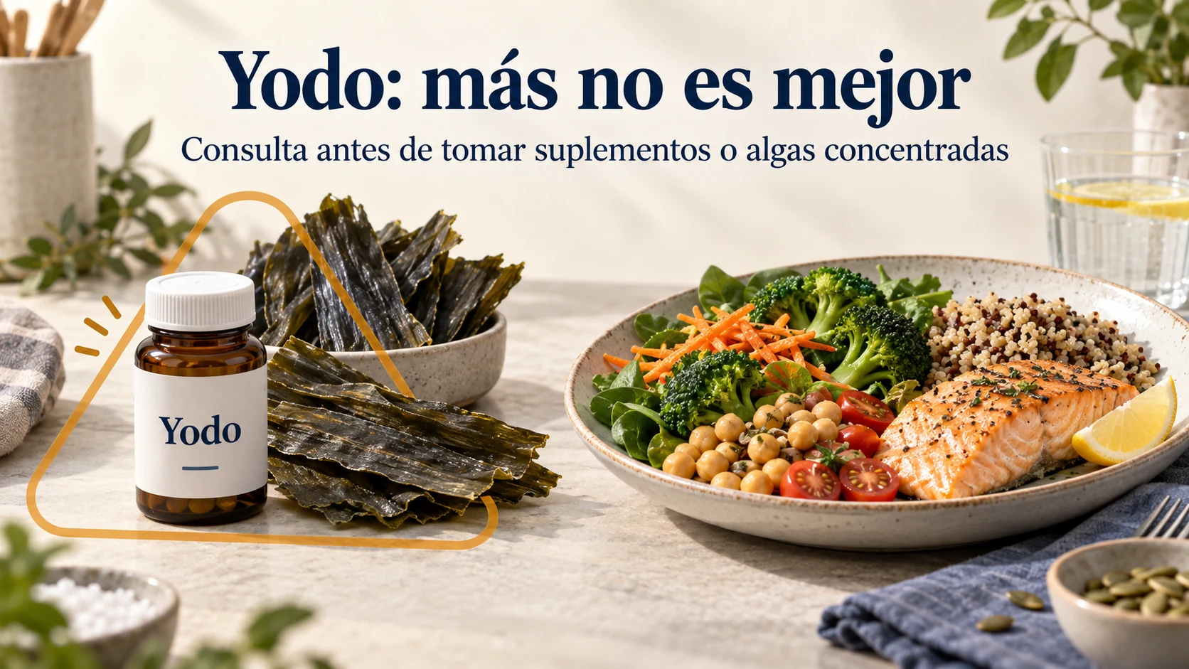 Precaución con suplementos de yodo y algas concentradas en Hashimoto frente a una alimentación variada