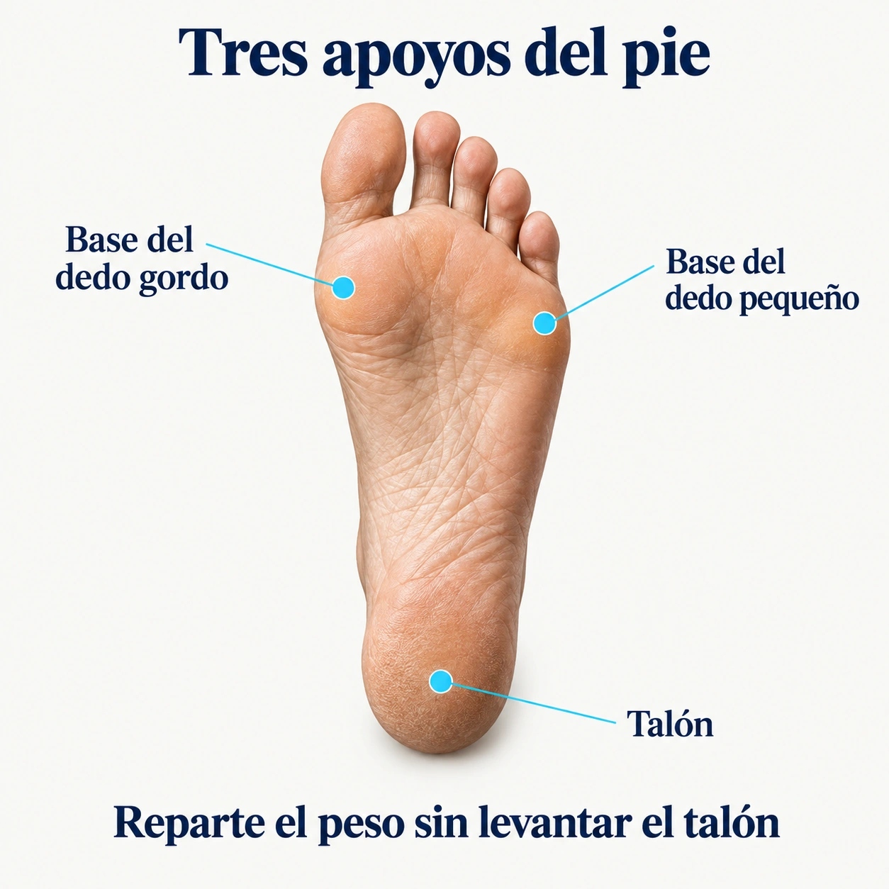 Tres puntos de apoyo del pie en la sentadilla: talón, base del dedo gordo y base del dedo pequeño