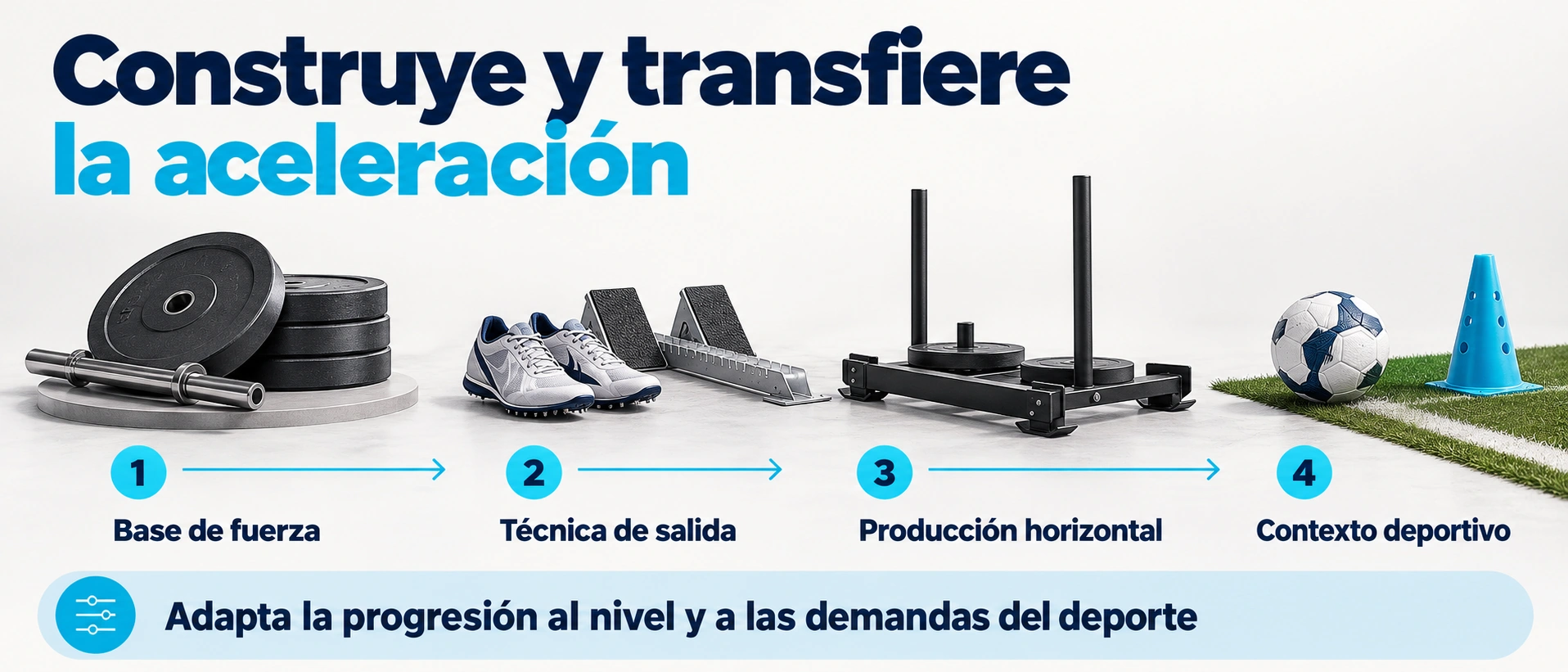 Progresión de aceleración desde la base de fuerza y la técnica de salida hasta la producción horizontal y el contexto deportivo