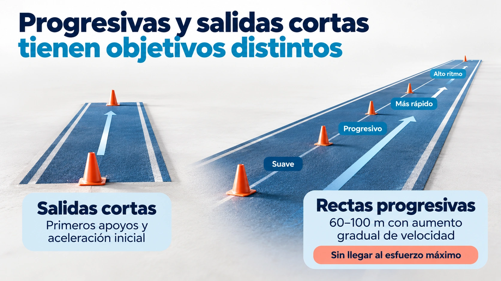 Diferencia entre salidas cortas de aceleración inicial y rectas progresivas de sesenta a cien metros