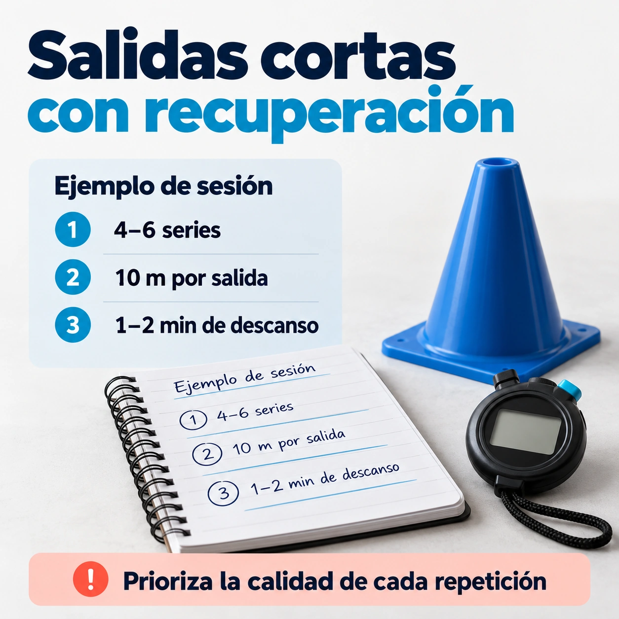 Ejemplo orientativo de aceleración con cuatro a seis salidas de diez metros y uno a dos minutos de descanso