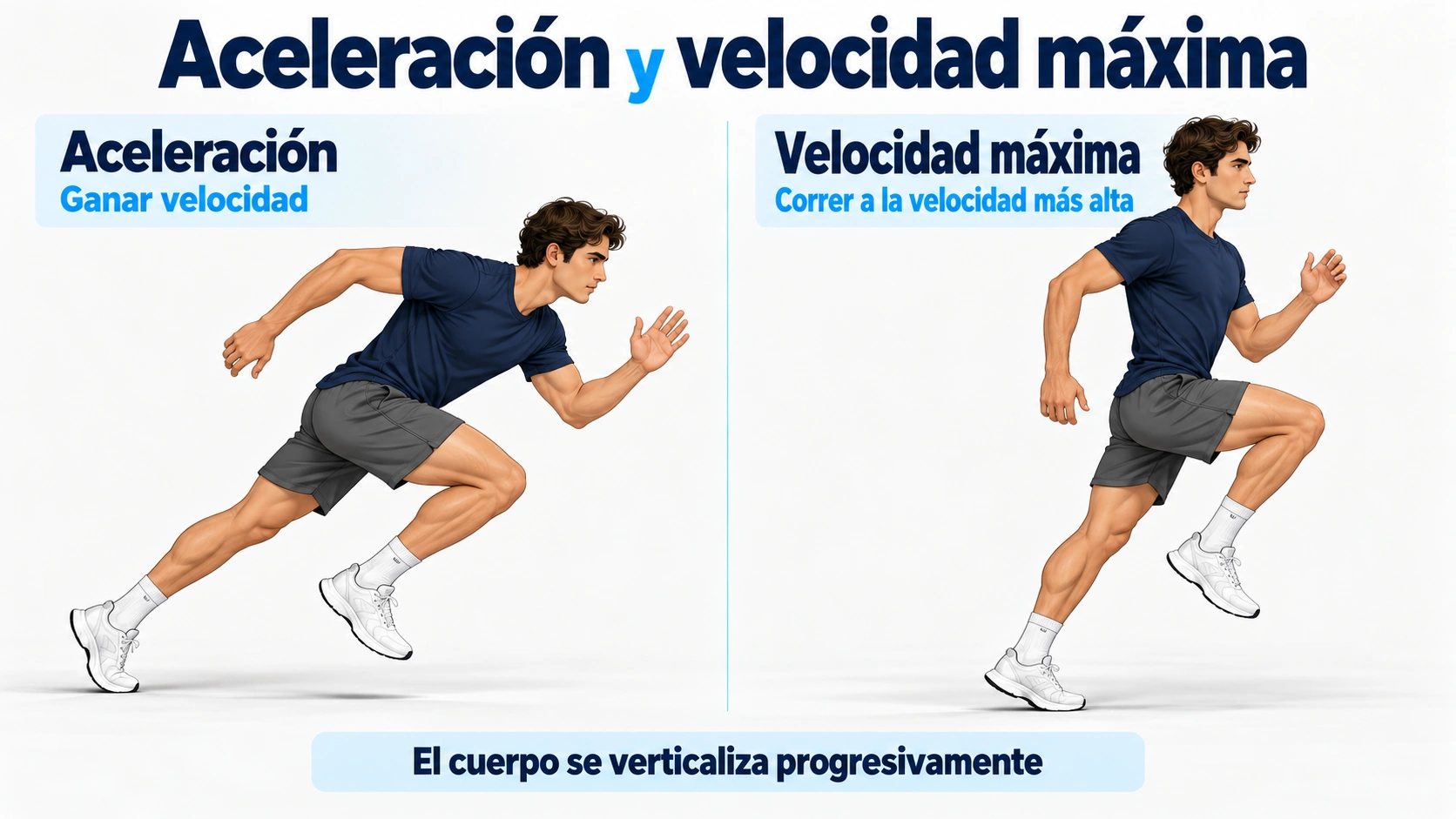 Comparación entre la inclinación de los primeros apoyos de aceleración y la postura más erguida del sprint a velocidad máxima