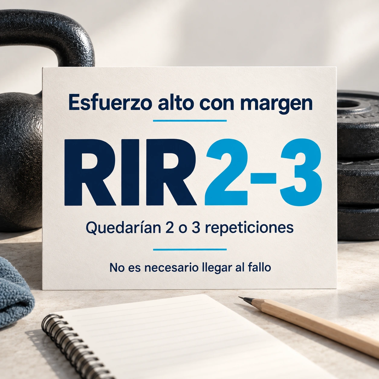 Significado de RIR dos o tres: terminar una serie estimando que todavía quedarían dos o tres repeticiones.
