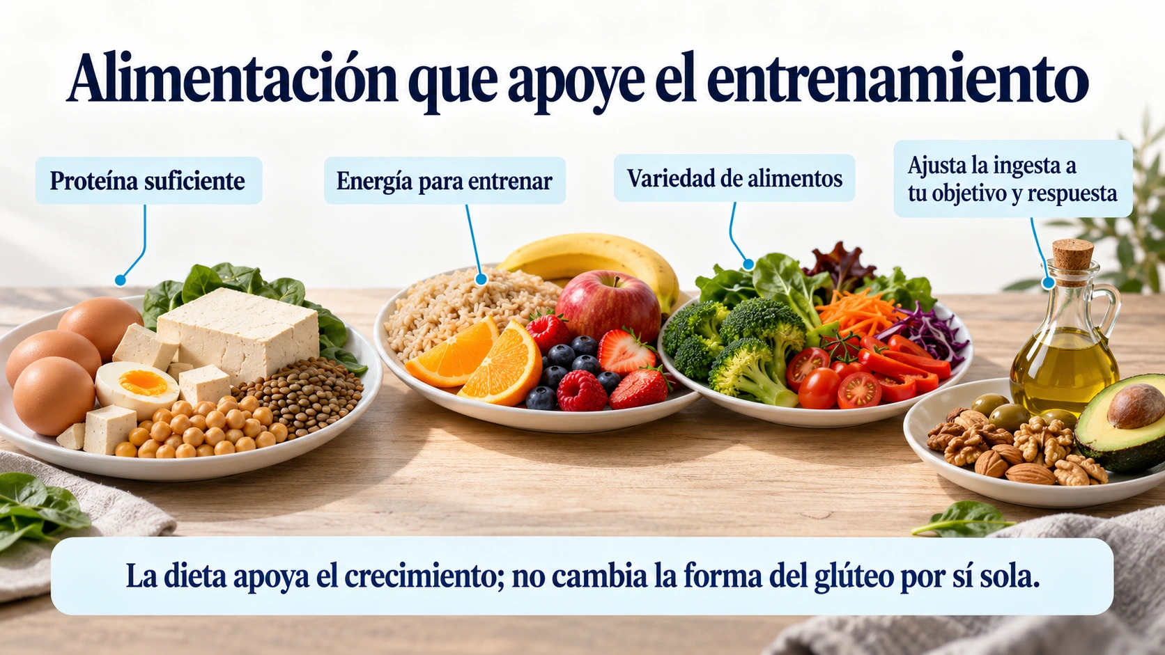 Alimentos que aportan proteína, energía y variedad para apoyar el entrenamiento y el crecimiento muscular.