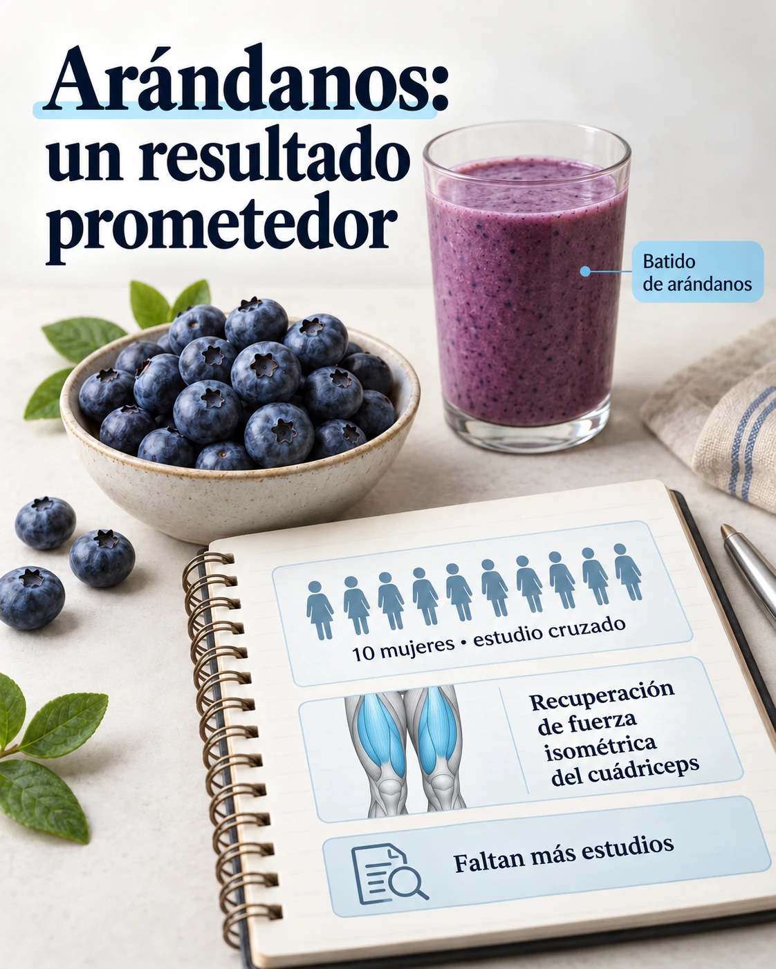 Arándanos y un batido junto a un ensayo cruzado en diez mujeres sobre recuperación de la fuerza isométrica del cuádriceps.