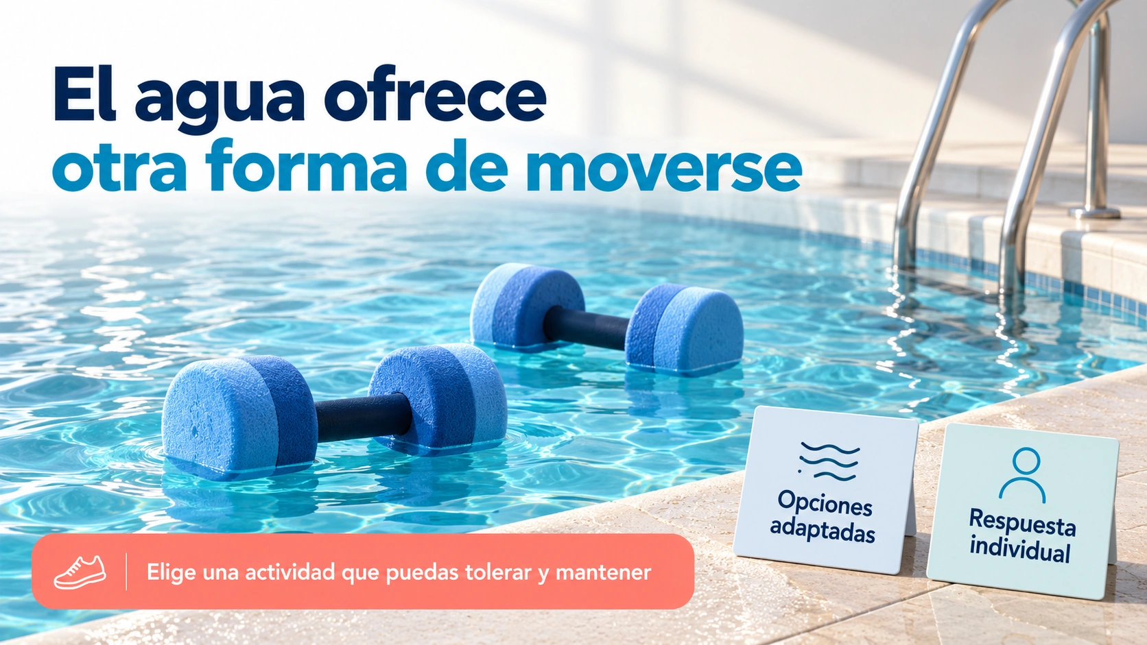 El ejercicio en el agua puede ser una opción para ajustar la carga y mantener la actividad según la tolerancia.