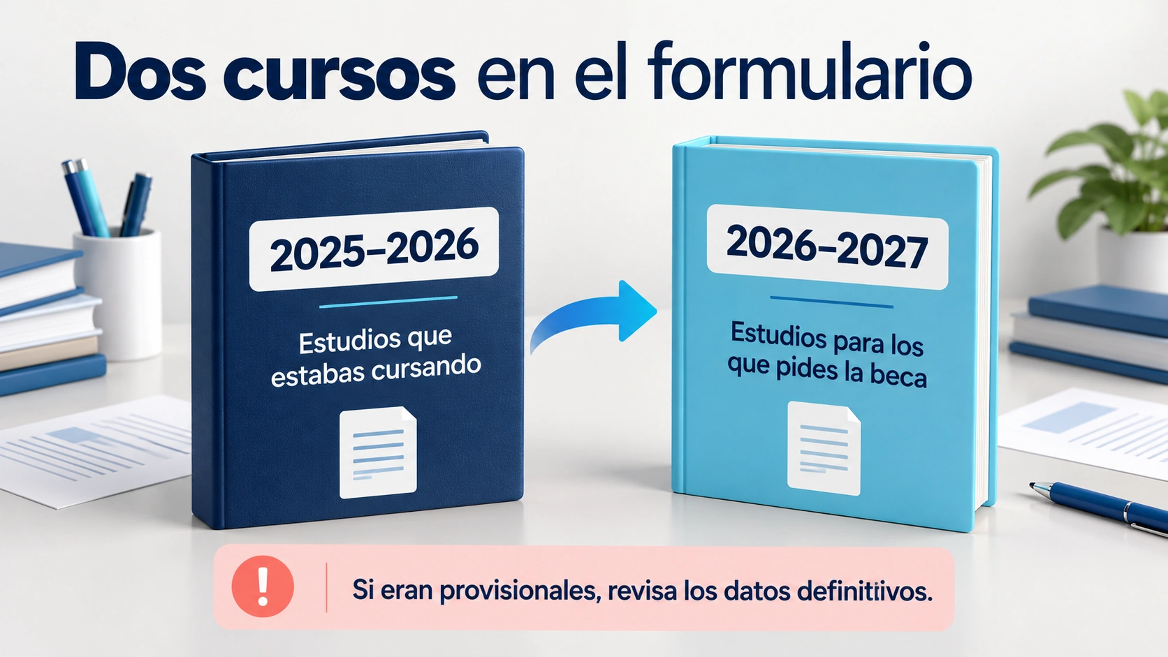 El formulario distingue los estudios del curso anterior y los estudios para los que se solicita la beca.