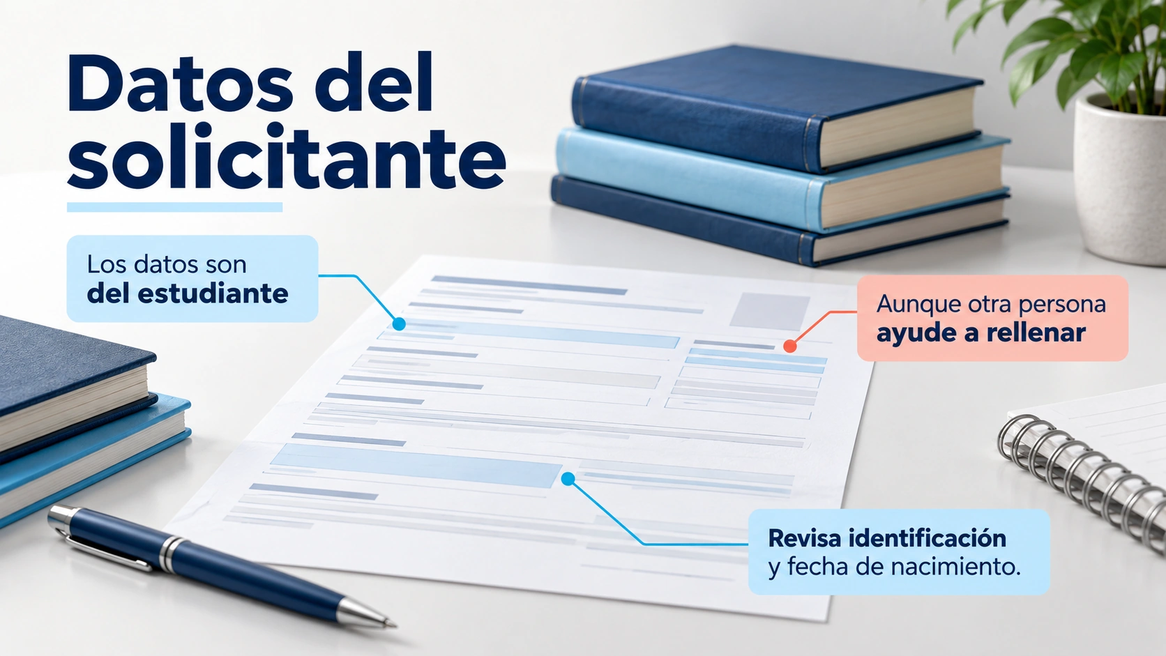La solicitud debe identificar al estudiante aunque otra persona le ayude a tramitarla.