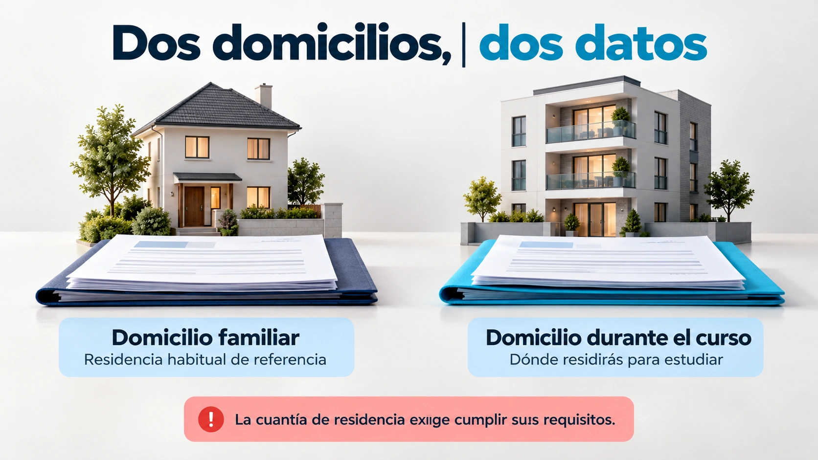 Diferencia entre el domicilio familiar y el domicilio durante el curso, que deben indicarse en campos distintos.