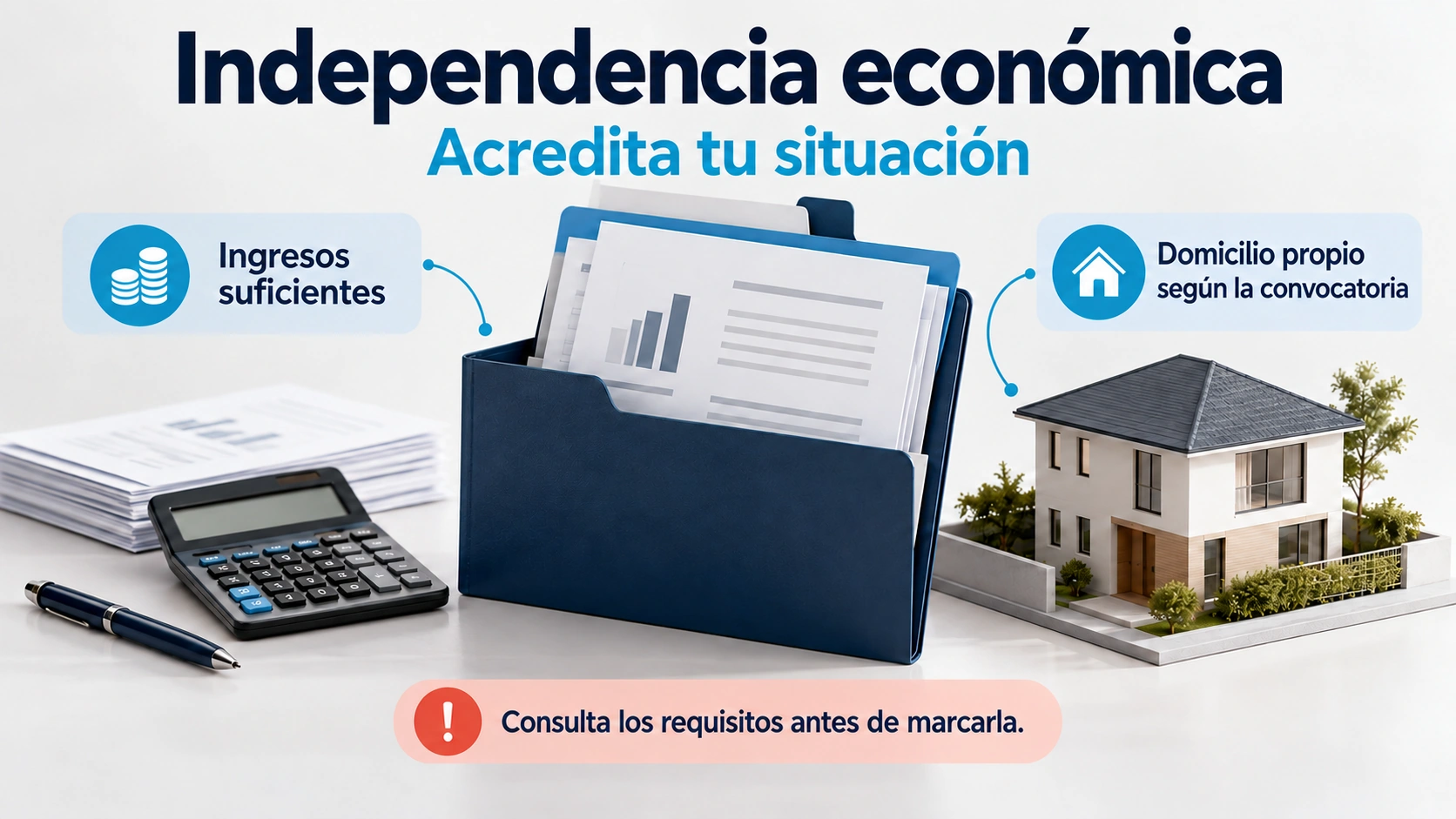 La independencia económica requiere acreditar los ingresos y el domicilio conforme a la convocatoria.