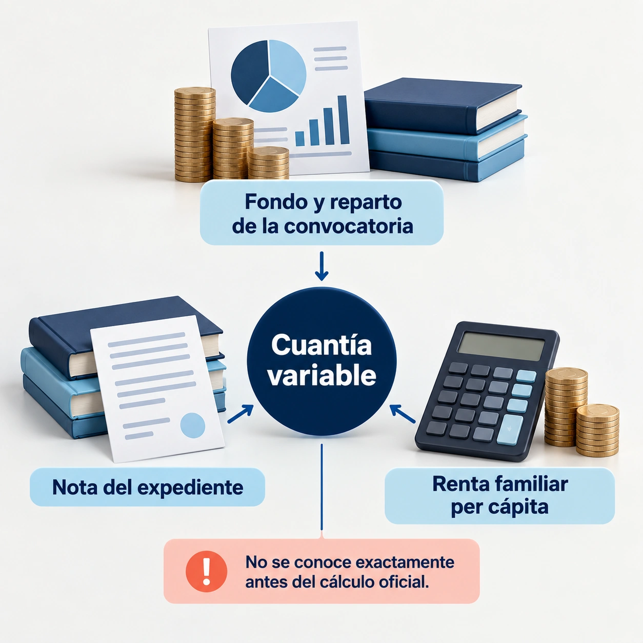 La cuantía variable depende de la nota, la renta familiar per cápita y el reparto del fondo de la convocatoria.