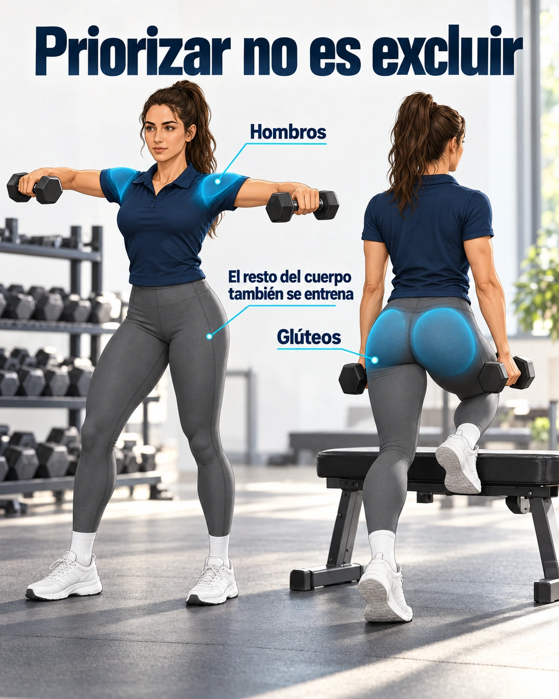 El entrenamiento de bikini fitness prioriza hombros y glúteos sin descuidar el resto del cuerpo