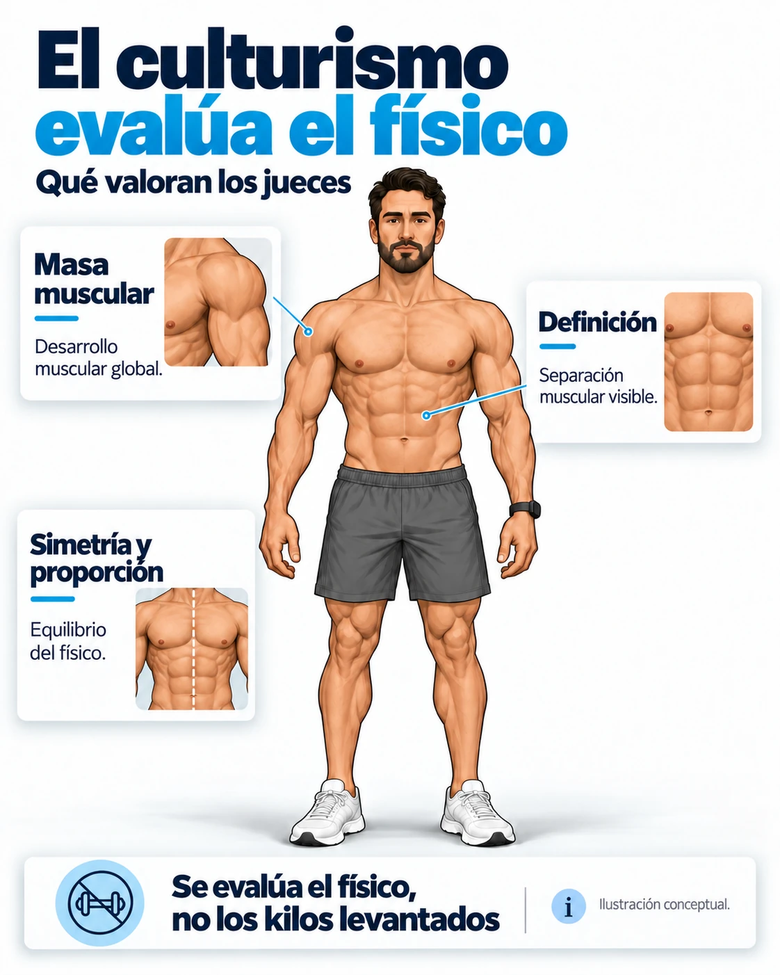 Masa muscular, definición y simetría como criterios de valoración del físico en culturismo