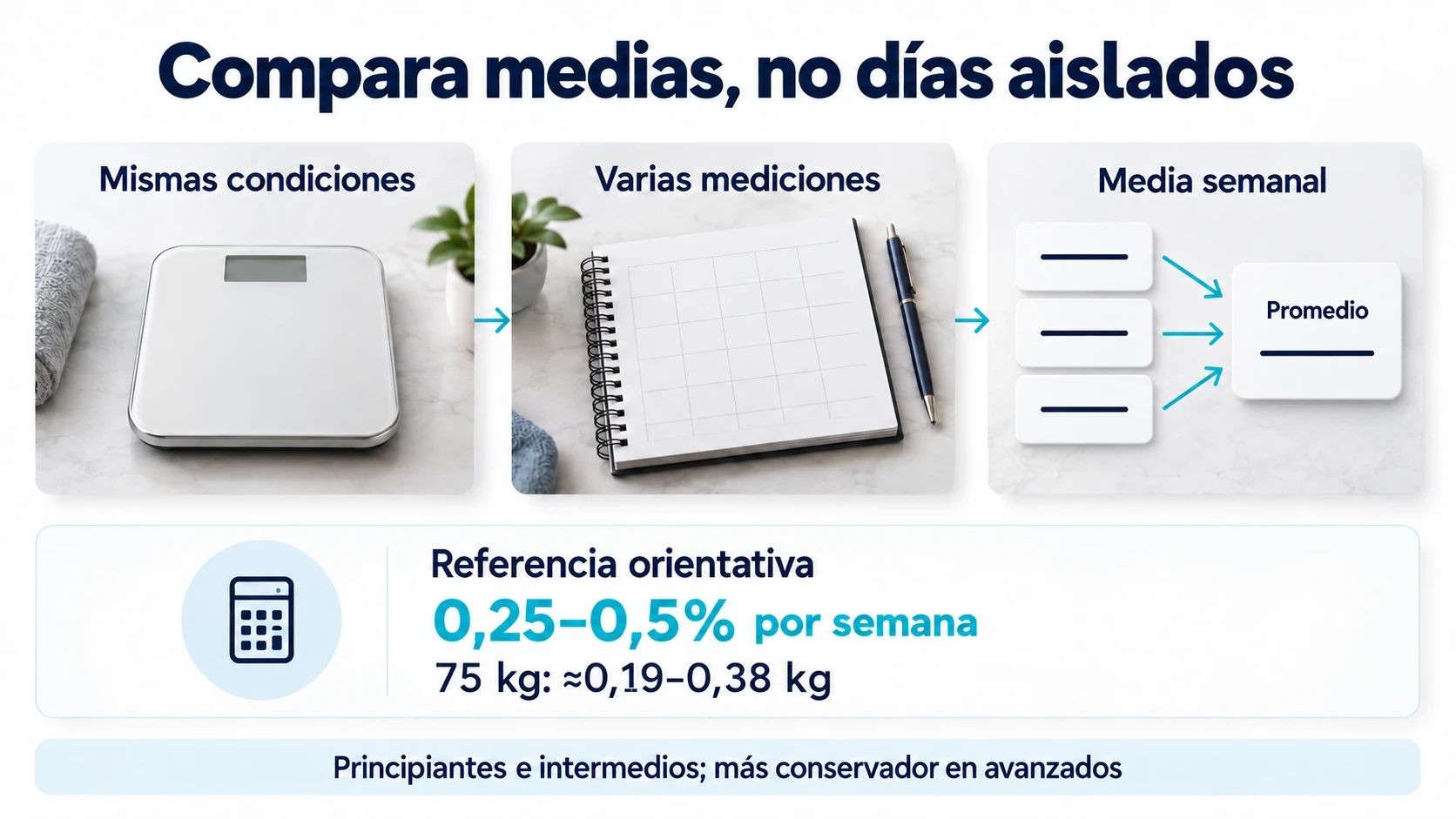 El peso se interpreta con medias semanales en condiciones comparables.