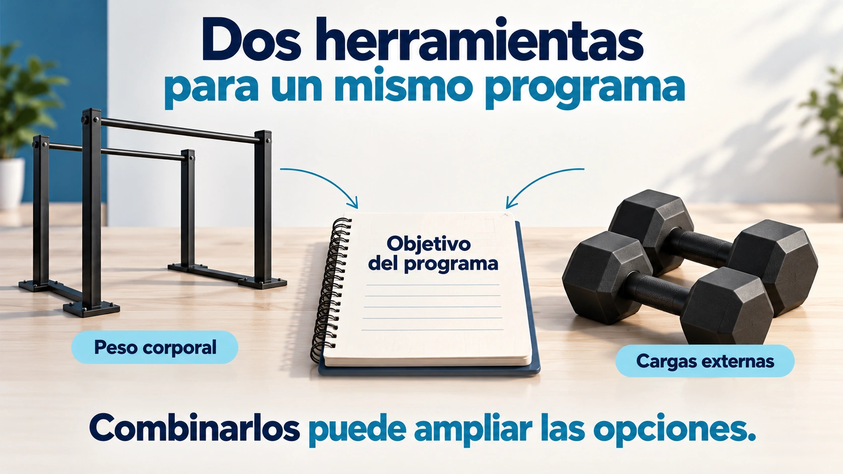 El peso corporal y las cargas externas pueden combinarse según los objetivos, el material y las posibilidades de progresión.