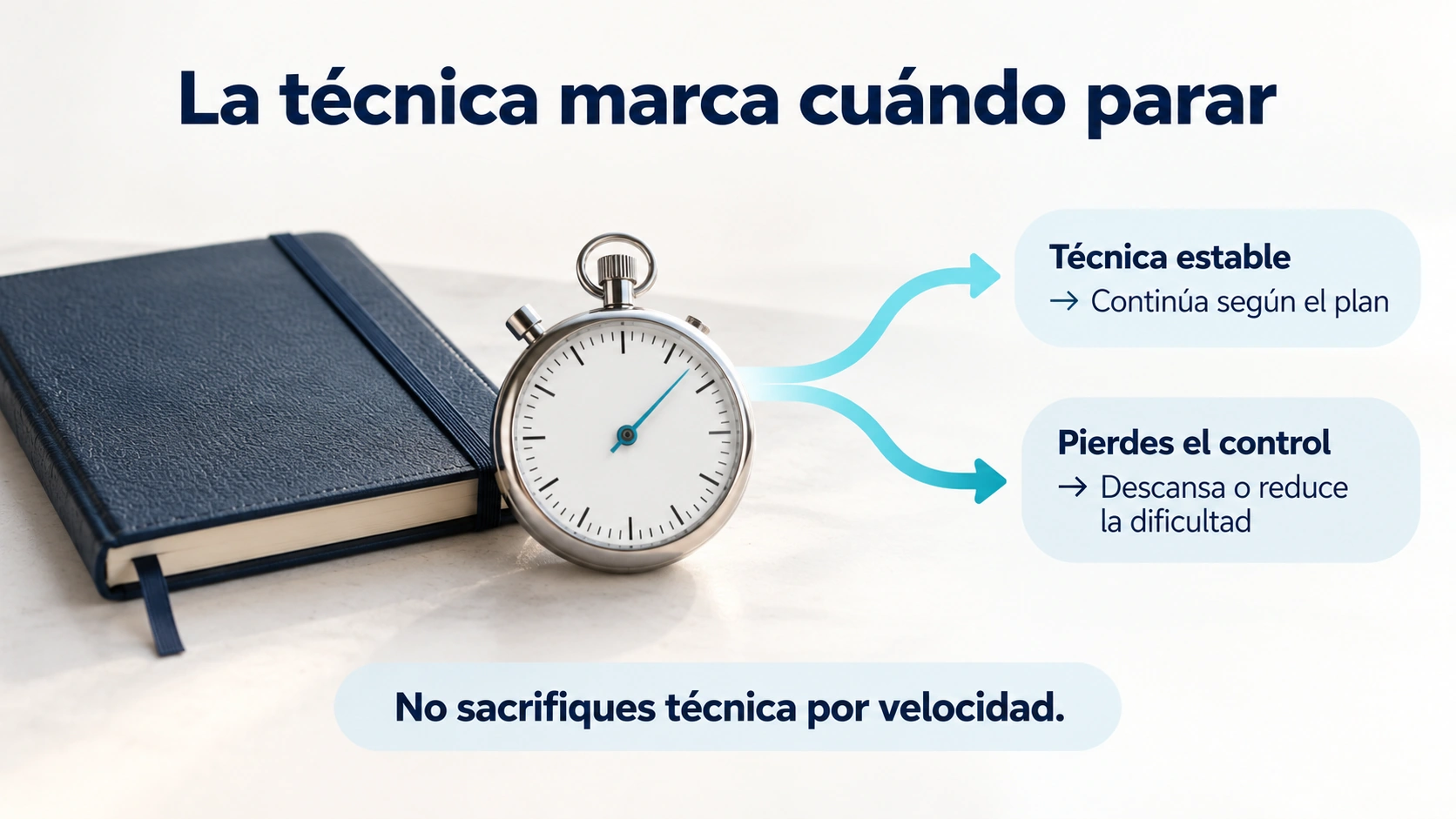 Decisión de continuar, descansar o reducir la dificultad según se mantenga el control de la técnica.