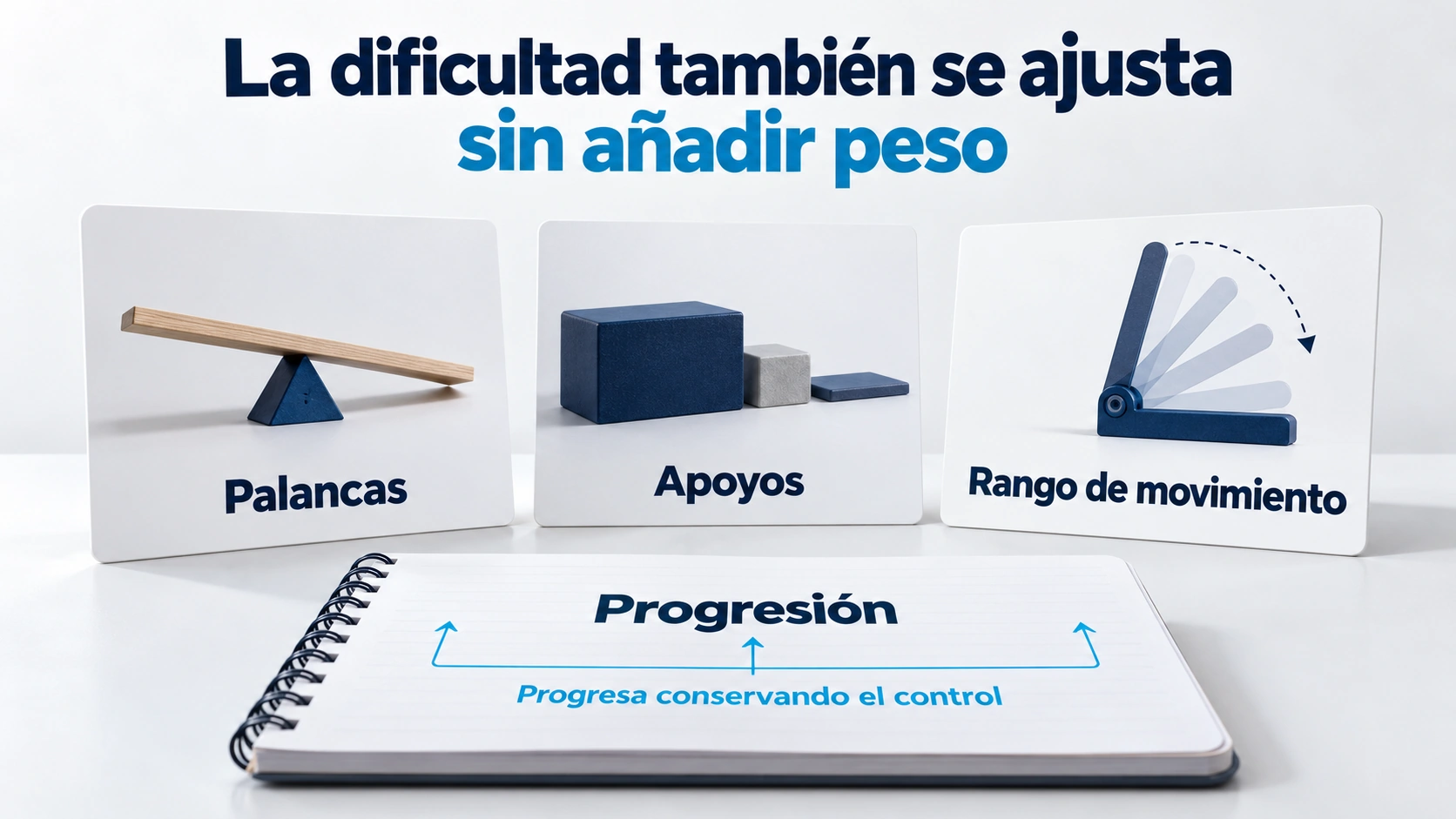 La dificultad de un ejercicio con el peso corporal puede cambiar al modificar palancas, apoyos y rango de movimiento.