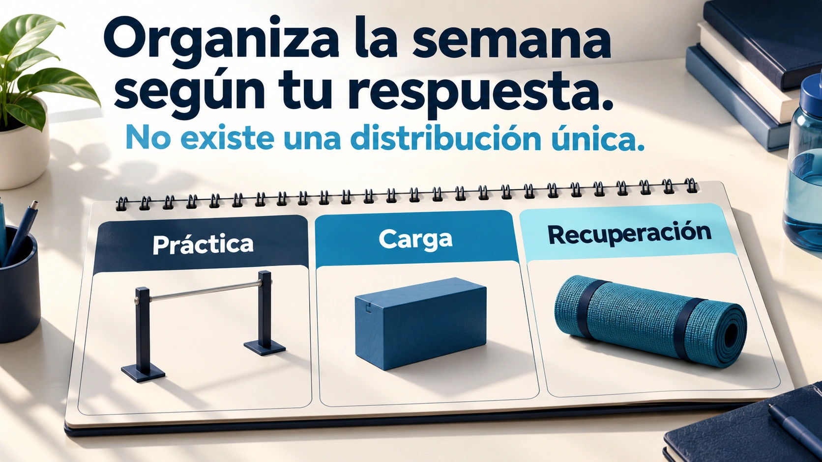 La planificación semanal combina práctica, carga y recuperación según el nivel y la respuesta de la persona.