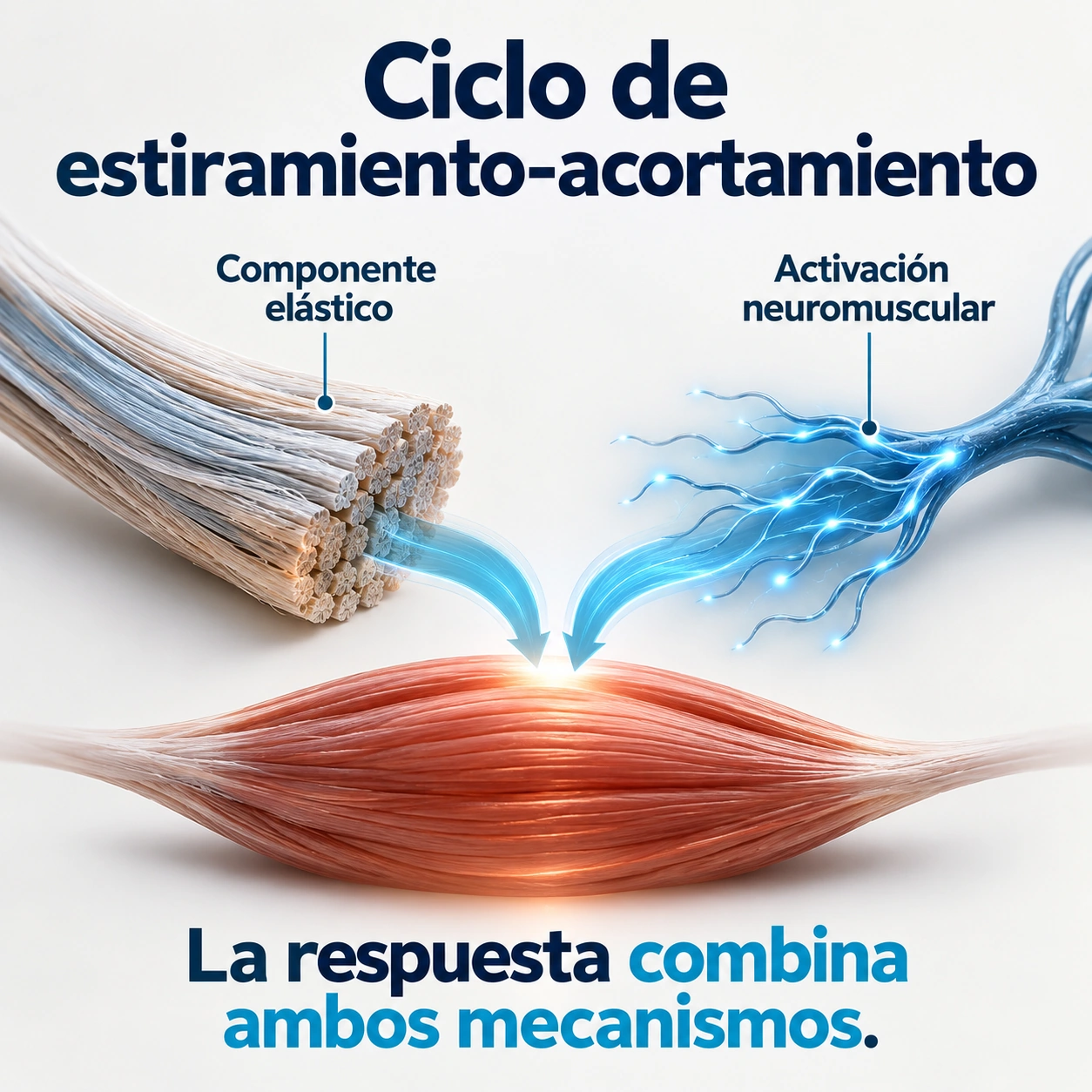 El ciclo de estiramiento-acortamiento combina almacenamiento elástico y activación neuromuscular.