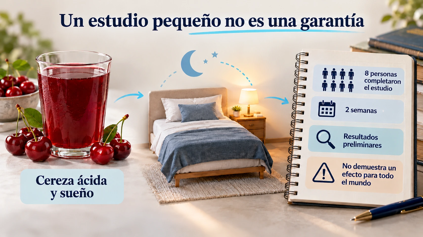 Zumo de cereza ácida y sueño, con las limitaciones de un estudio de dos semanas que completaron ocho personas.