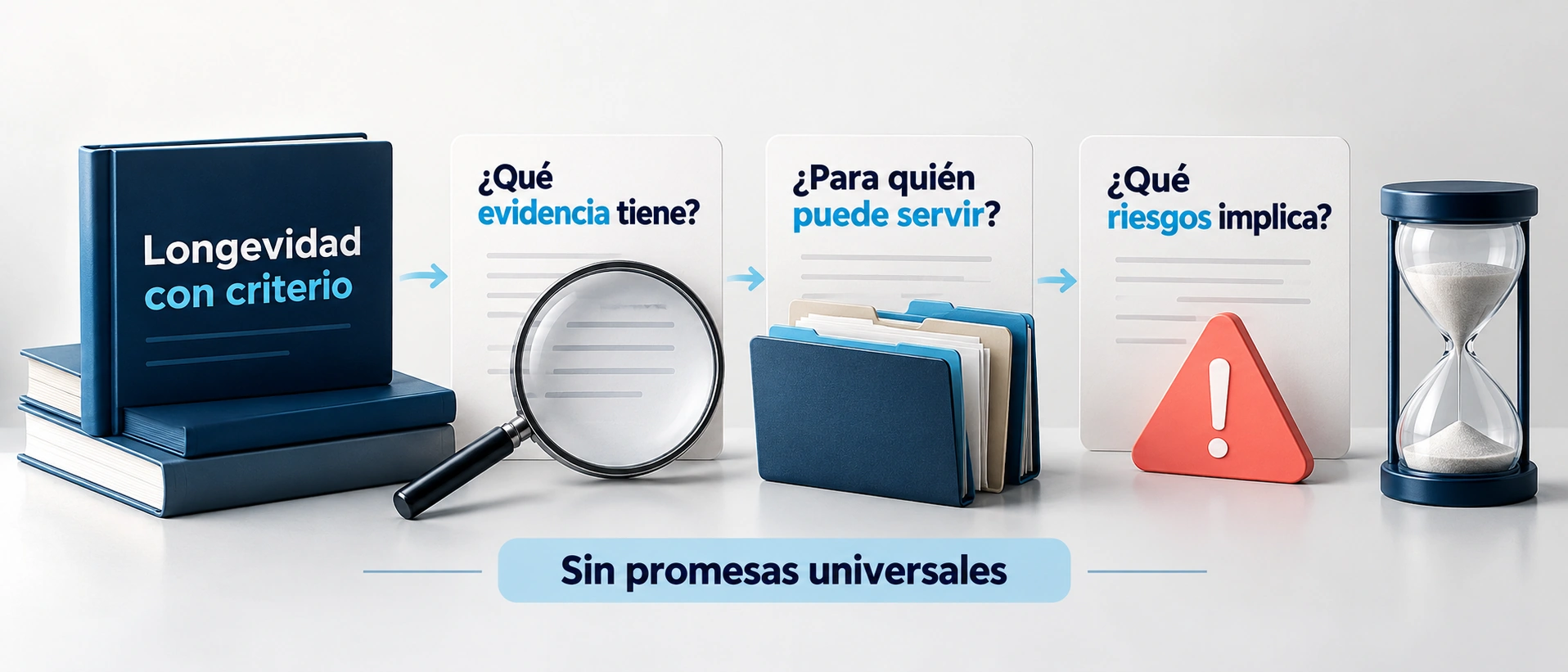 Las estrategias de longevidad deben evaluarse por evidencia, seguridad y adecuación individual, sin garantías de alargar la vida.
