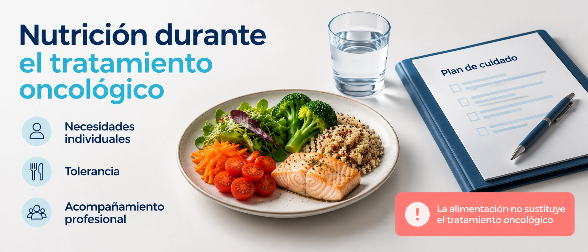 La nutrición oncológica adapta la alimentación a las necesidades y tolerancia durante el tratamiento, sin sustituir la atención médica.
