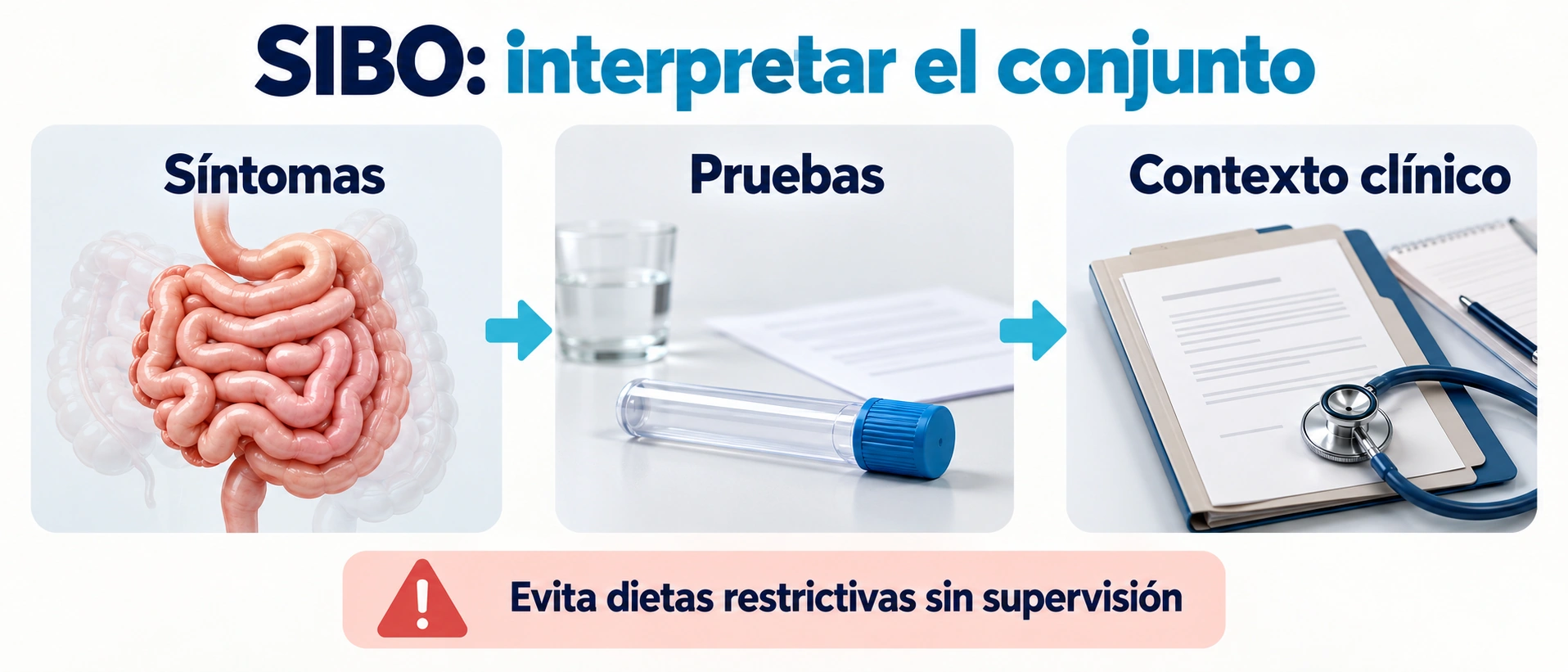 Los síntomas digestivos y las pruebas requieren interpretación clínica; las dietas restrictivas no deben aplicarse sin supervisión.