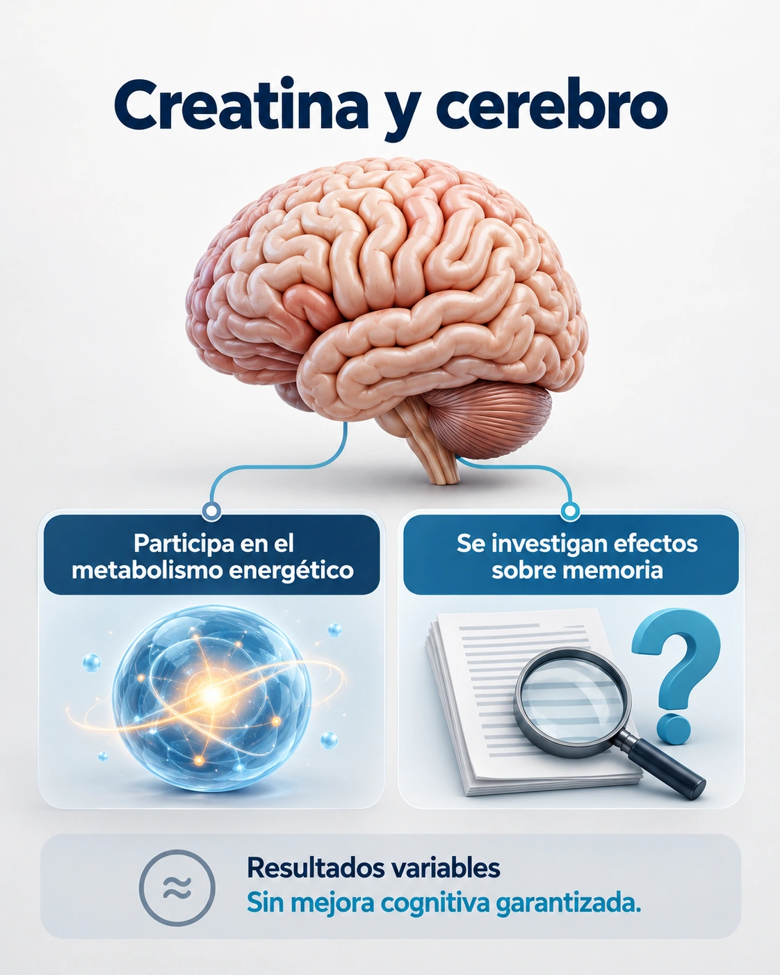 Los posibles efectos cognitivos de la creatina siguen en estudio y no equivalen a una mejora garantizada.
