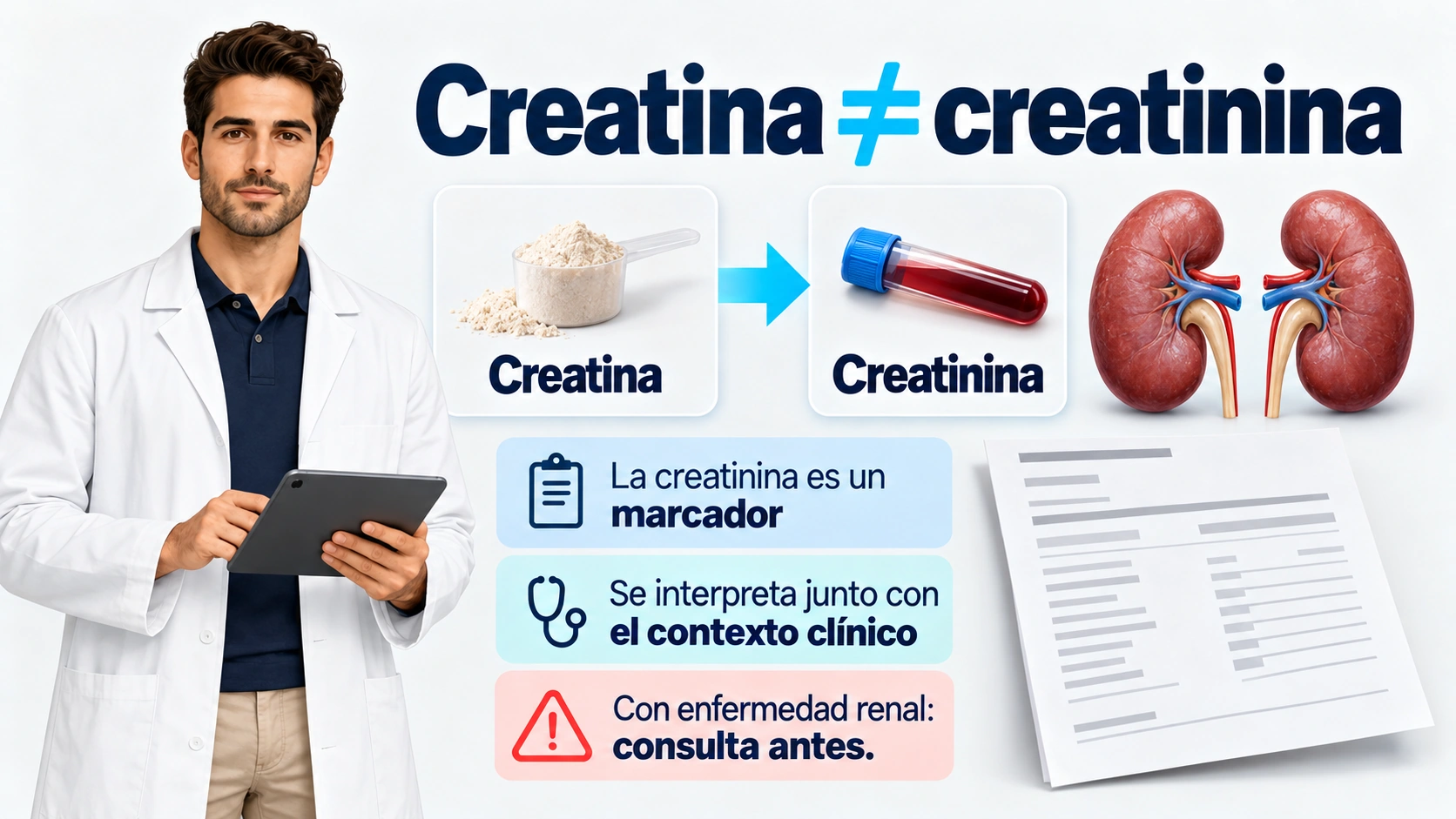 La creatinina debe interpretarse con otros datos clínicos; una variación aislada no establece por sí sola daño renal.