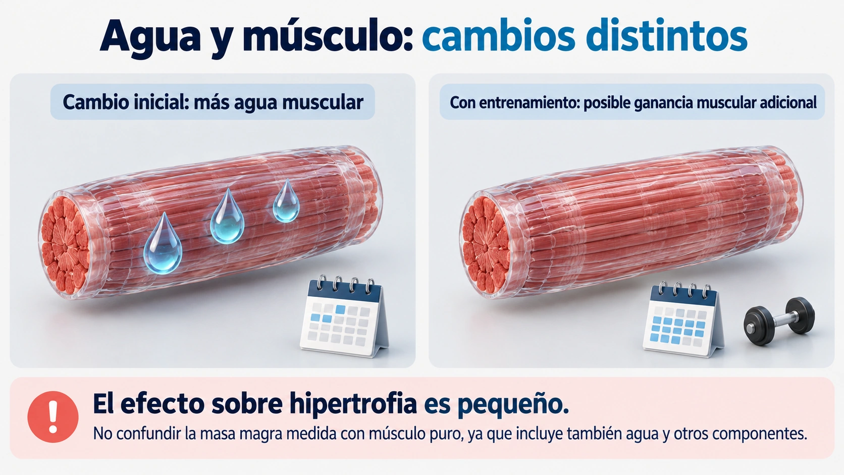 Los cambios de agua muscular y las pequeñas ganancias adicionales de músculo con entrenamiento son fenómenos distintos.