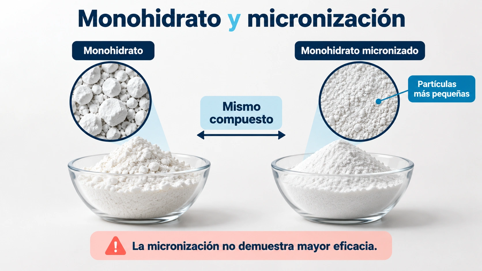 La creatina monohidratada micronizada conserva el mismo compuesto y tiene partículas más pequeñas.
