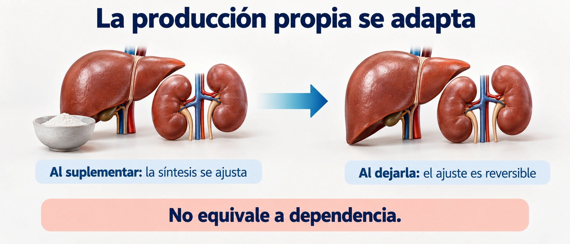 La síntesis corporal de creatina se adapta durante la suplementación y ese ajuste es reversible al dejarla.
