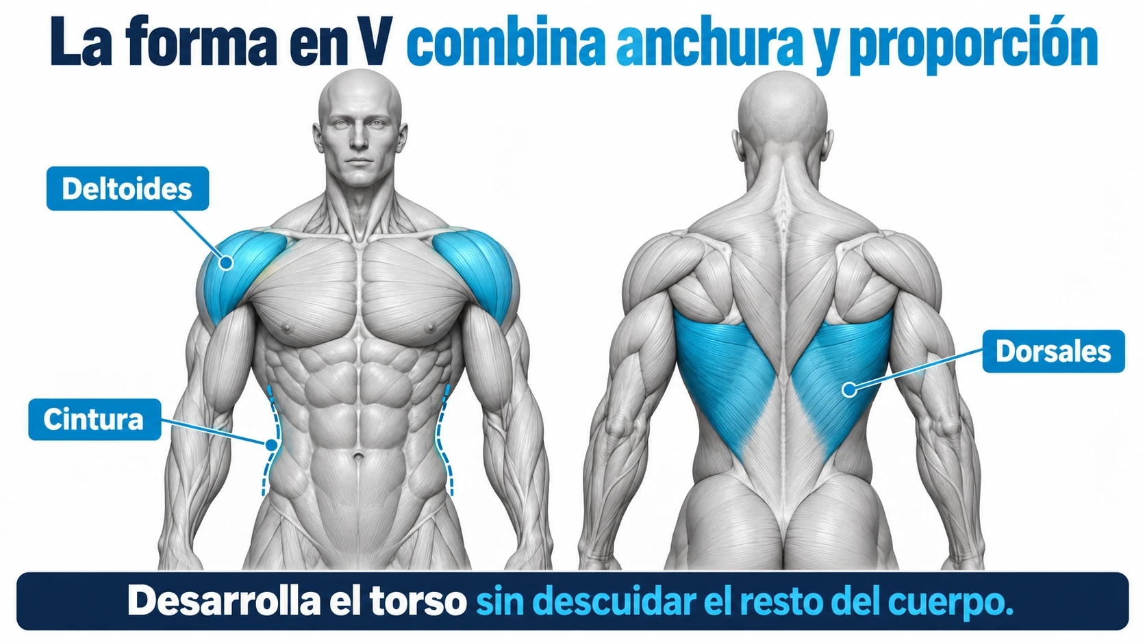 Deltoides, dorsales y cintura como referencias de la proporción del torso en Men's Physique