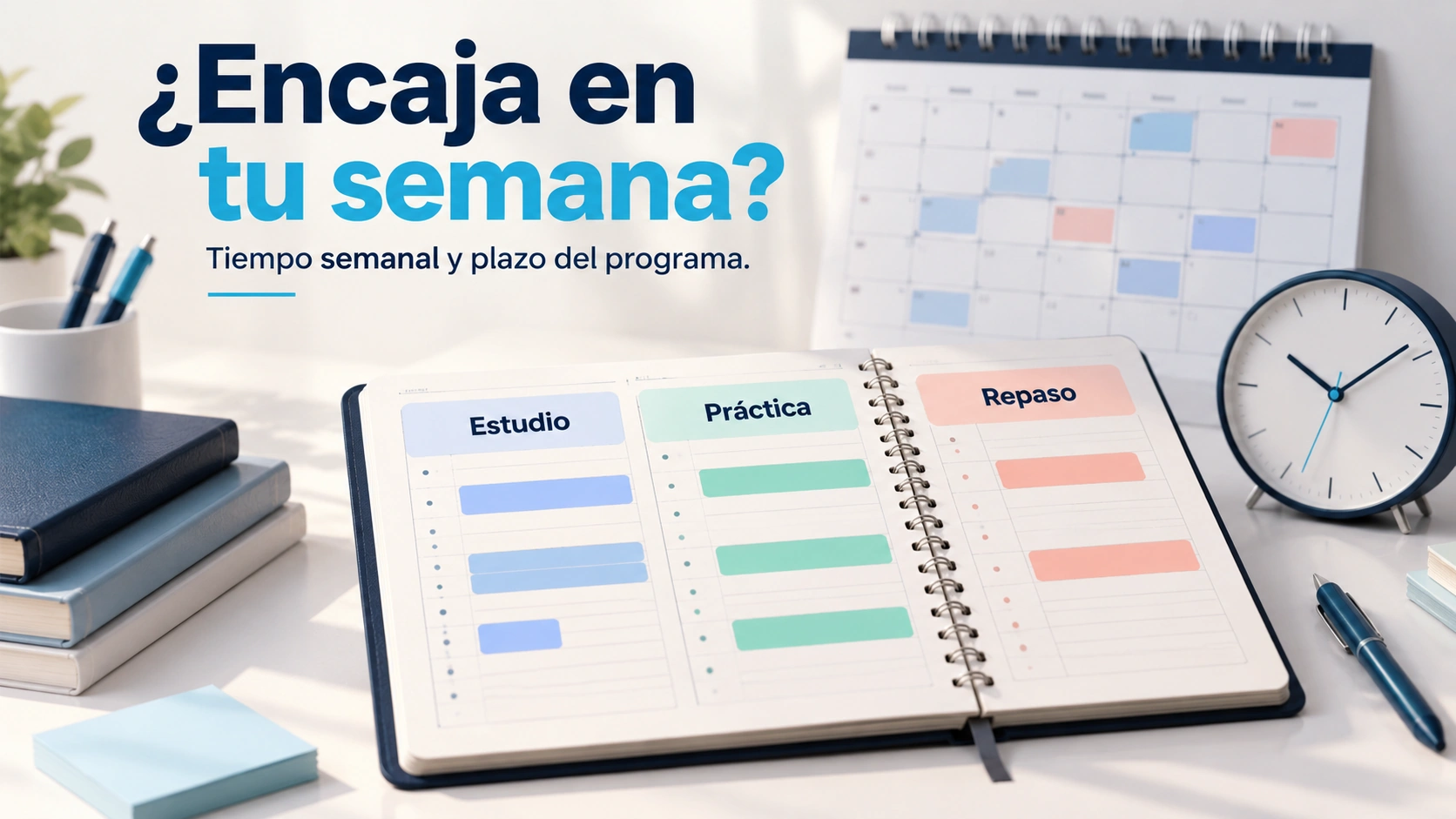 La flexibilidad se comprueba encajando estudio, práctica y repaso dentro del tiempo semanal disponible.