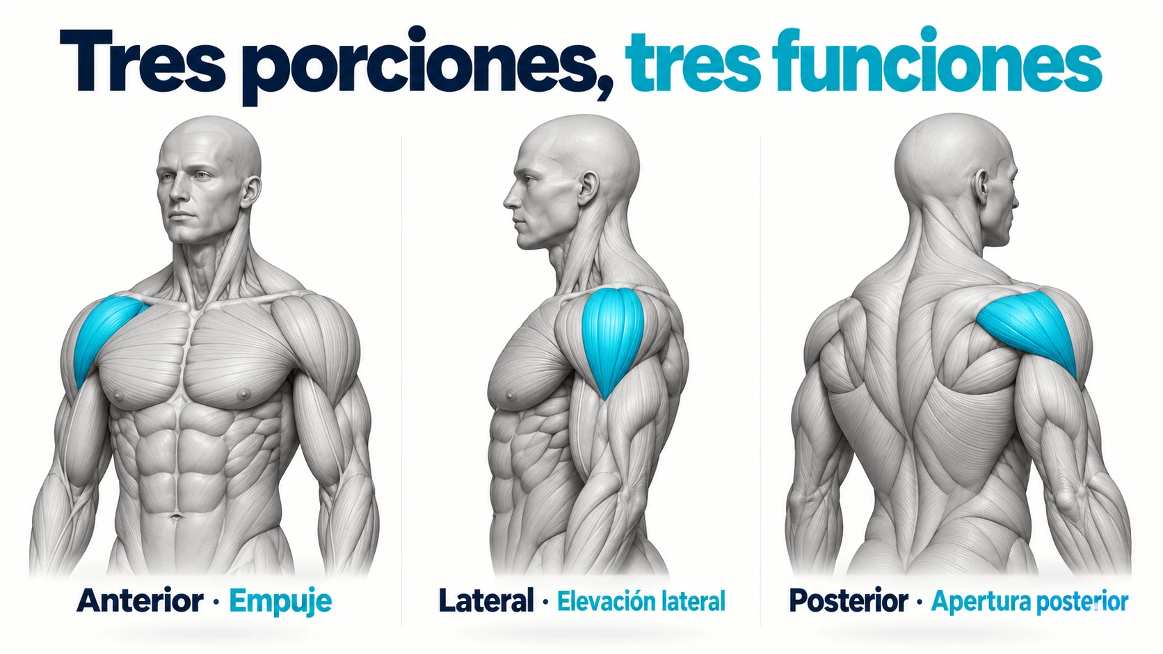 Porciones anterior, lateral y posterior del deltoides y sus funciones principales