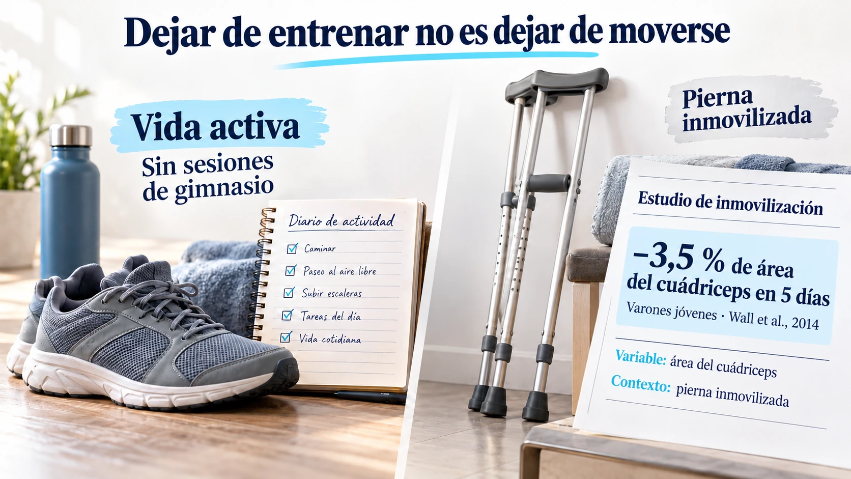 Comparación entre una pausa del gimnasio con vida activa y la inmovilización de una pierna.