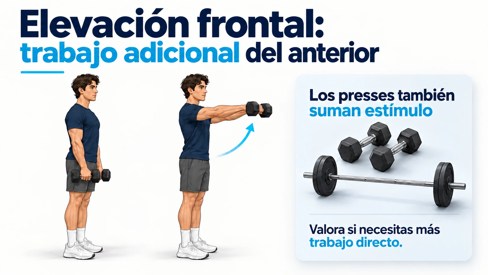 Elevación frontal con mancuernas y consideración del estímulo anterior aportado por los presses