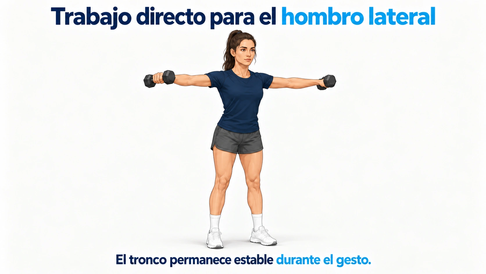 Elevación lateral de pie para trabajar el deltoides medio con el tronco estable