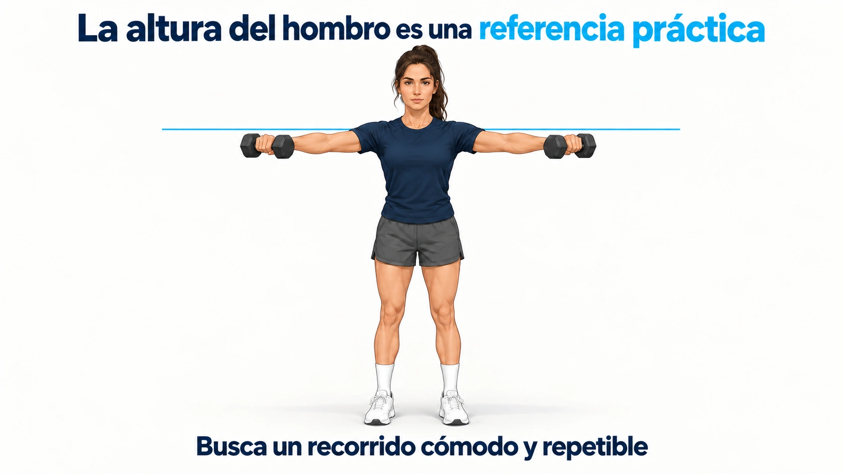 Referencia de altura del hombro para un recorrido cómodo y repetible de elevación lateral