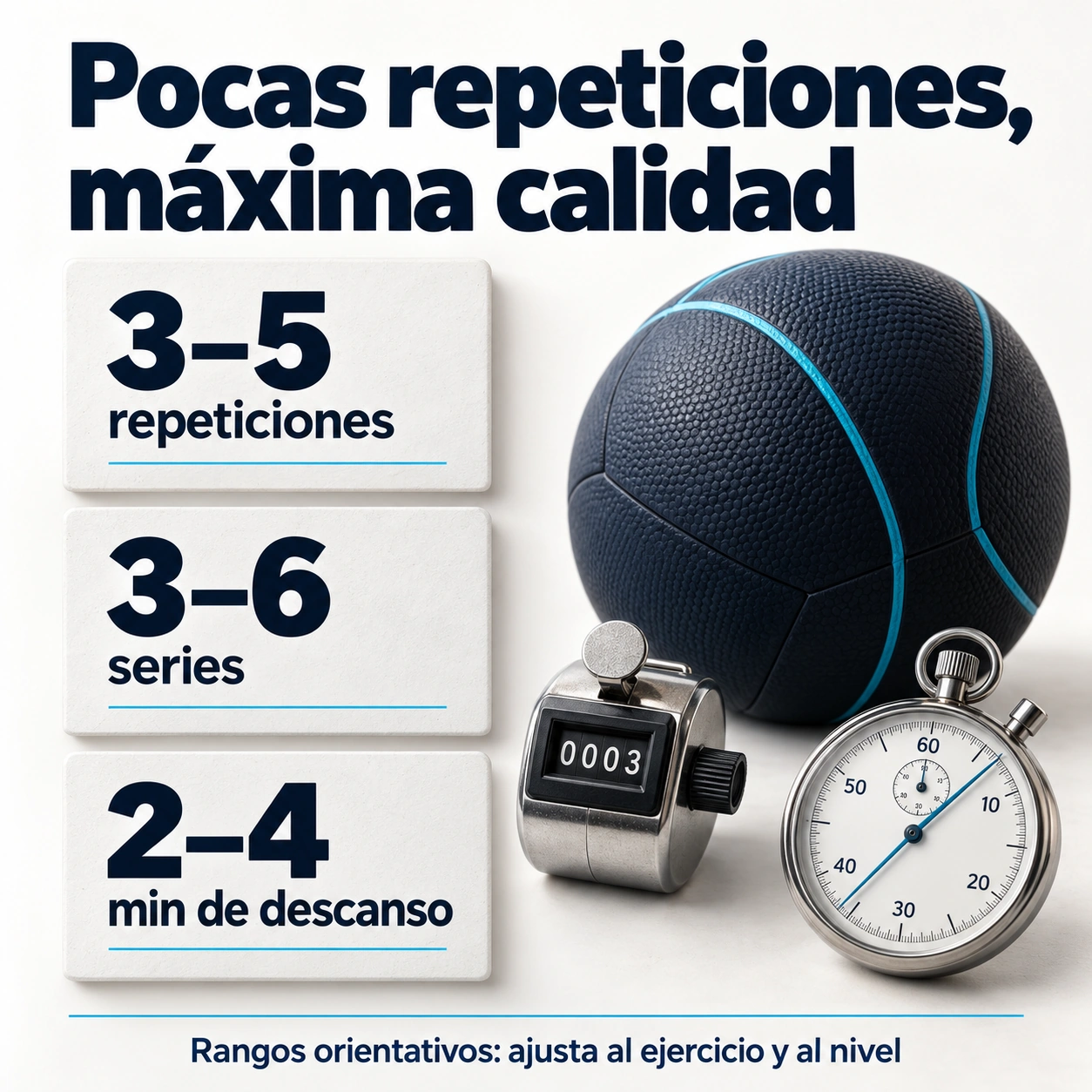 Pautas orientativas de entrenamiento balístico: pocas repeticiones, varias series y descanso amplio