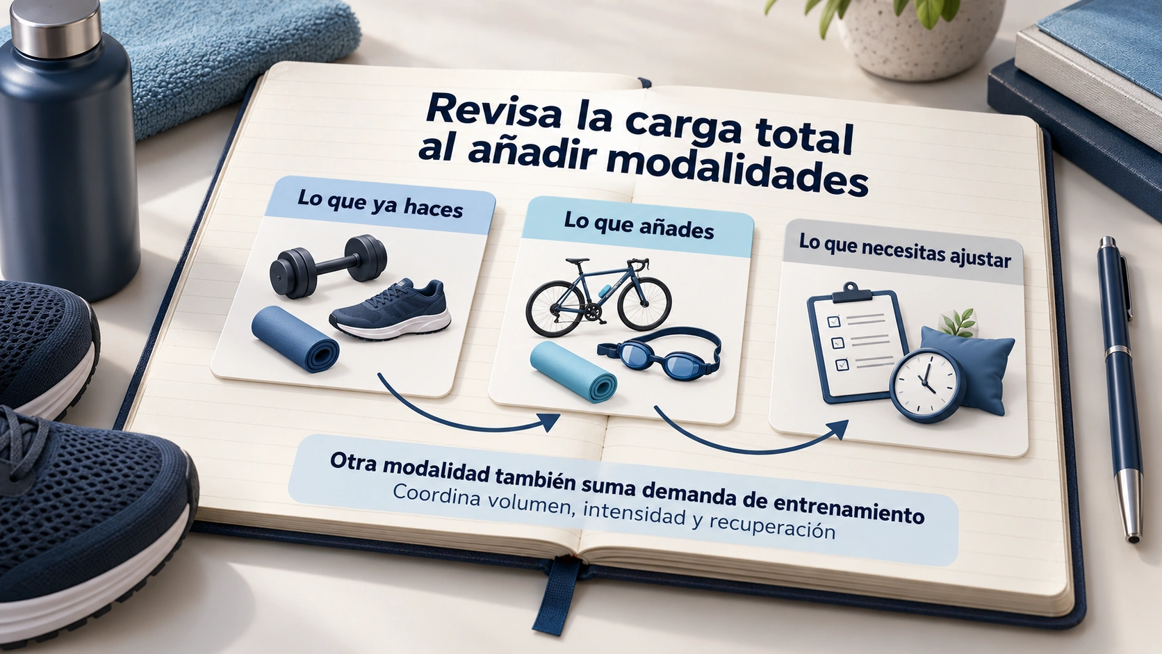 Revisión de la carga existente, el trabajo que se añade y los ajustes de volumen, intensidad y recuperación al combinar modalidades